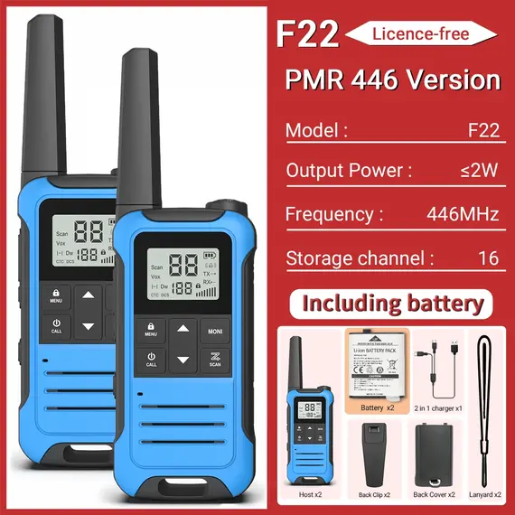2pcs Baofeng F22/T22 Mini Walkie Talkie PMR Long Range Rechargable Portable Two Way Radio Type-C Charger VOX for Camping Trip