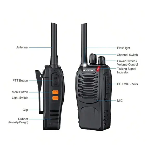 2pcs Baofeng BF-88E Portable Wireless Handheld Walkie16CH UHF 446.00625-446.19375MHz 12.5KHz Channel Separation with USB Charger