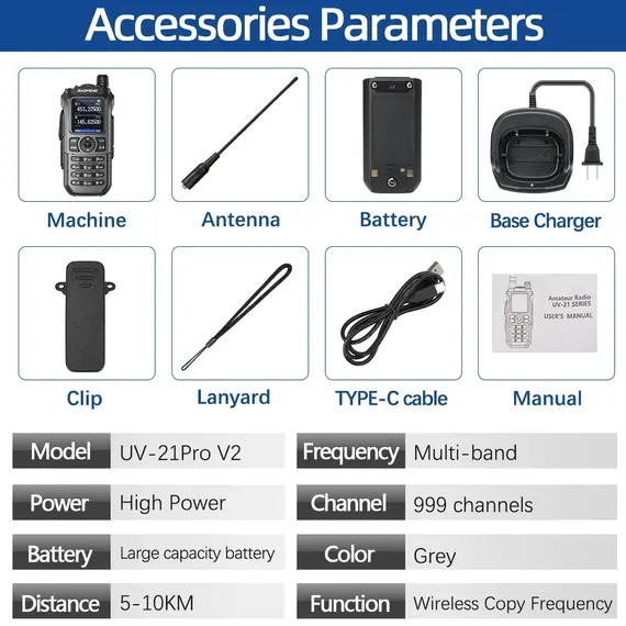 Baofeng UV 21 Pro Wireless Copy Frequency Walkie Talkie Long Range Multi Band Waterproof Type-C Ham Radio UV-21 GPS UV5R mini