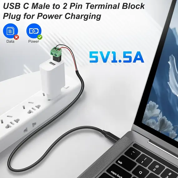 1-4Pcs 5V Crimp Terminal Block Green Data Transfer Charging Connector 5V Solderless Plug USB C To 2Pin Terminal Adapter Screw