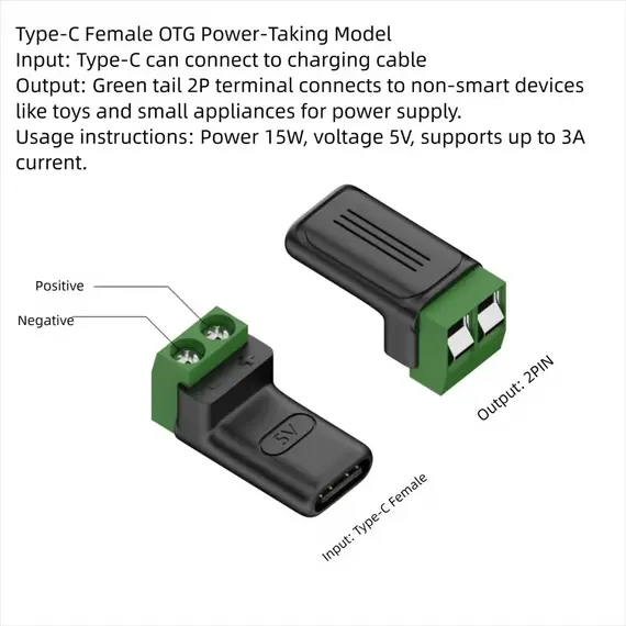 1-4Pcs 5V Crimp Terminal Block Green Data Transfer Charging Connector 5V Solderless Plug USB C To 2Pin Terminal Adapter Screw