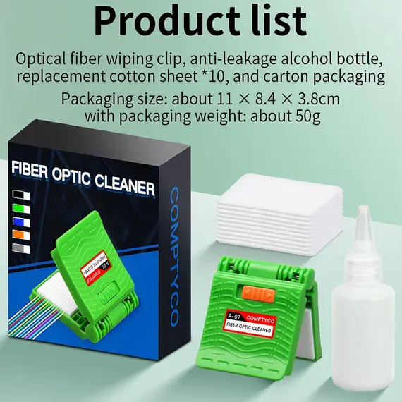 COMPTYCO A-07 Optical Fiber Core Wiping Clip FTTH Cleaning Tool Fiber Optic Cleaner With Cleaner Cotton/Alcohol Storage Bottle