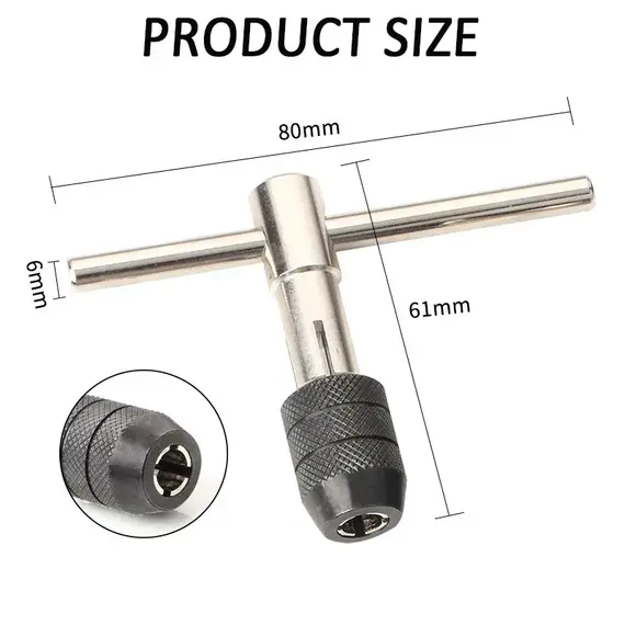 T-Handle Wrench  M3 M4 M5 M6 M8 Hand Tap Reamer Thread Tapping Tool Set Adjustable Machine Screw Thread Tapping Drill Bit