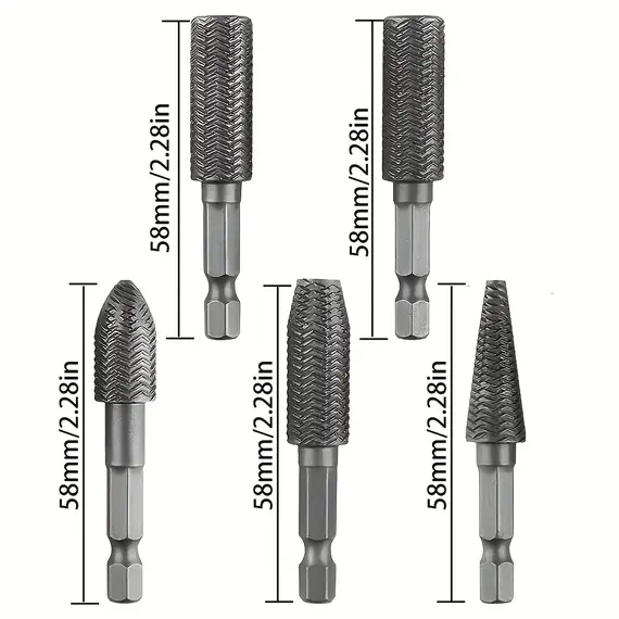 5pcs Hex Shank Rotary Steel File Set for Drilling, Grinding, Sanding & Engraving - Durable Carbon Steel, Dark Gray
