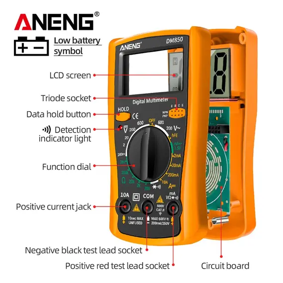 ANENG DM850 Handheld Digital Multimeter Professional Multimetro AC/DC Votage Tester 1999 Counts Ohm Ammeter Electric Tools