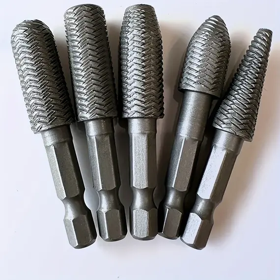 5pcs Hex Shank Rotary Steel File Set for Drilling, Grinding, Sanding & Engraving - Durable Carbon Steel, Dark Gray