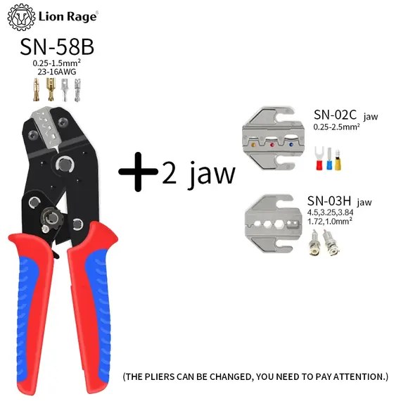 Ratchet Crimping Tool SN-58B Pliers Kit for XH2.54/DuPont2.54/2.8/4.8/6.3/uninsulated/Ferrule Terminals (0.25-1.5mm ²) 23-16AWG