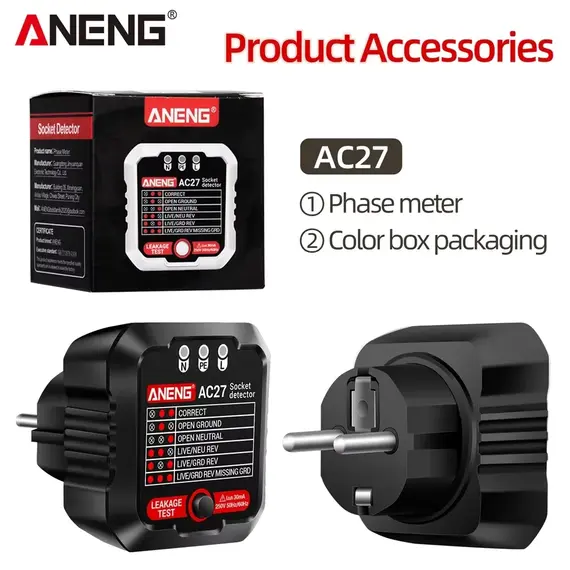 ANENG AC27/AC28 Digital Socket Power Tester  50Hz/60Hz Socket Polarity Detector Voltage Tester Circuit Breaker Finder EU/US Plug