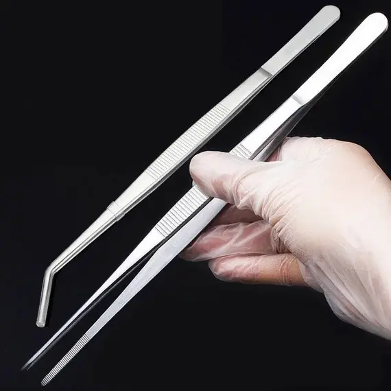 Stainless Multifuctional Steel Elbow Tweezers Aquarium Clip Long Tongs Non-slip Tweezers Forceps Pet Feeding Tools