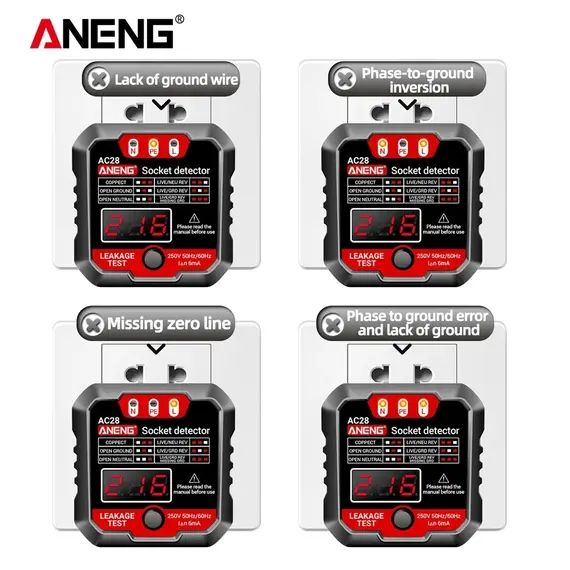 ANENG AC27/AC28 Digital Socket Power Tester  50Hz/60Hz Socket Polarity Detector Voltage Tester Circuit Breaker Finder EU/US Plug