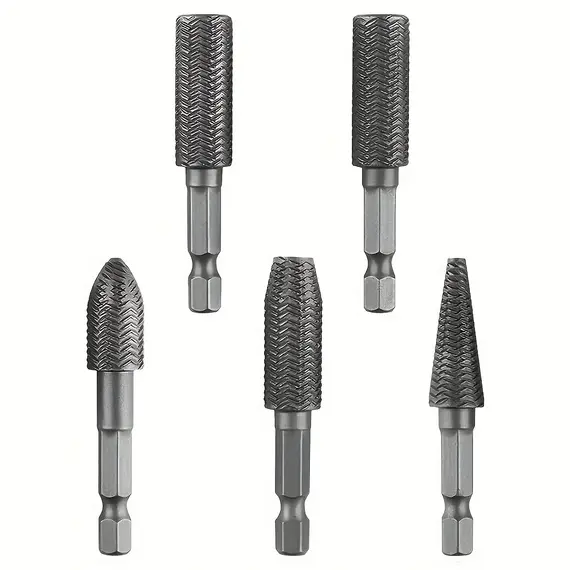 5pcs Hex Shank Rotary Steel File Set for Drilling, Grinding, Sanding & Engraving - Durable Carbon Steel, Dark Gray