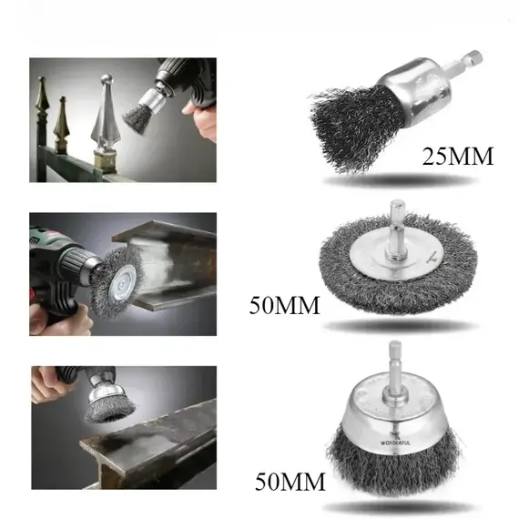 Wire Brush Wheel Cup Set, Wire Brush for Drill 1/4 Inch Hex Shank 0.012 Inch Coarse Carbon Steel Crimped Wire Wheel