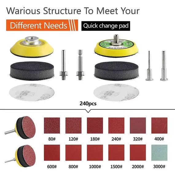 120/240Pcs 2Inch 50mm Sanding Discs Pads 60-3000 Grit Abrasive Polishing Pad Kit For Drill Grinder Rotary Tools Sandpapers