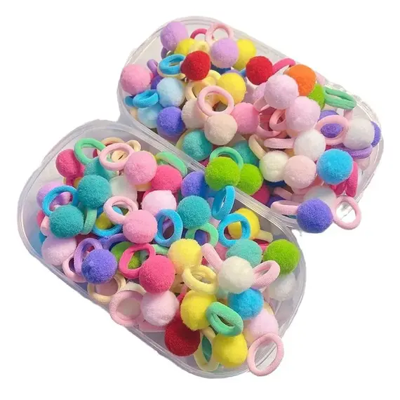 20Pcs Girls Colorful Plush Ball Elastic Hair Bands Kids Ponytail Ties Rubber Bands Headwear Hair Accessories Gift for Kids