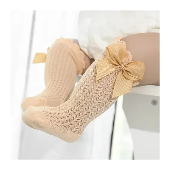 0-24Month Baby Girl Socks Toddler Bow Cotton Summer Mesh Lace Baby Knee Socks Newborn Infant Baby Princess Long Socks 2024 New