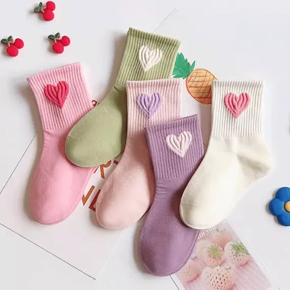 Girls Mid-Calf Socks 1-14 Years Quick-Dry Polyester High Elasticity Anti-Wrinkle Athletic Non-Slip 5Pairs