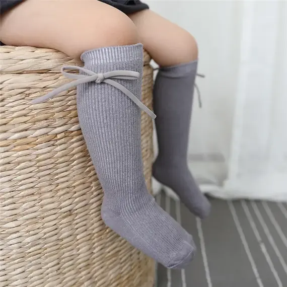 Autumn Kids Knee High Socks Baby Girls Boys Bowknot Flat Long Sock Soft Cotton Solid Children Princess Socken For 0-7 Years