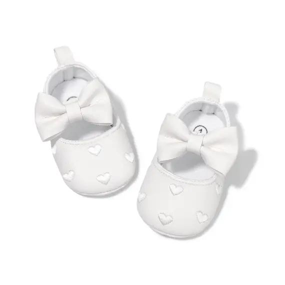 Meckior Baby Shoes Classic Dress Cute Bow-knot Heart Anti-slip Soft Sole First Walkers Infant Baby Girls Toddler Shoes 0-18m
