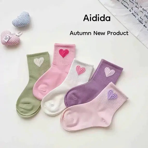 Girls Mid-Calf Socks 1-14 Years Quick-Dry Polyester High Elasticity Anti-Wrinkle Athletic Non-Slip 5Pairs