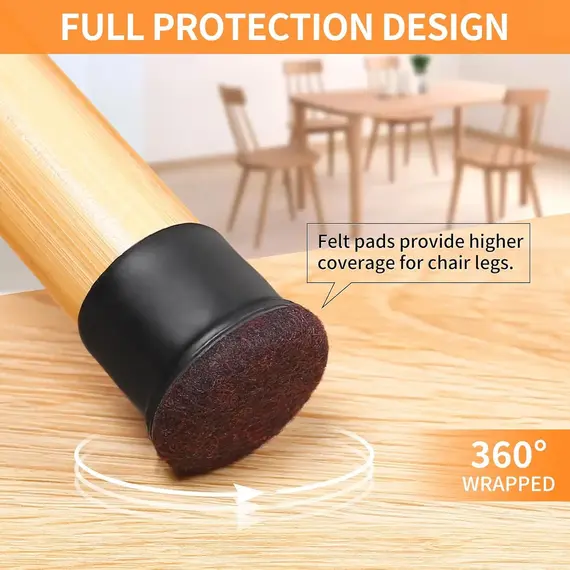 8PCS Chair Leg Floor Protectors Round Silicone Furniture Leg Foot Covers Table Feet Cups For Hardwood Floors Thick Wrap Felt Pad