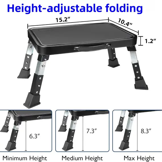 Adjustable Folding Stool with Non-Slip Platform and Thick Rubber Feet, Portable Ladder for Office RV Pet Bathroom Bedroom