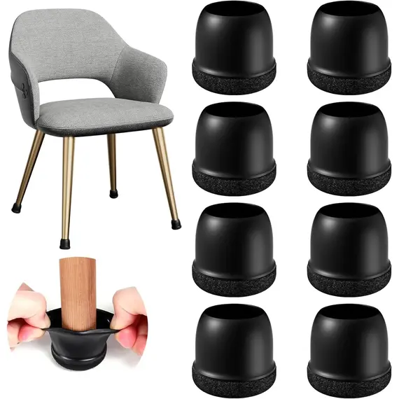 8PCS Chair Leg Floor Protectors Round Silicone Furniture Leg Foot Covers Table Feet Cups For Hardwood Floors Thick Wrap Felt Pad