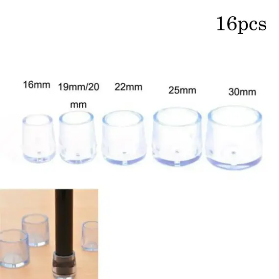 16Pcs 16/19/25/30mm Chair Leg Cap Rubber Feet-Protector Pads Non-slip Transparent Table Covers Furniture Leveling Feet Decor
