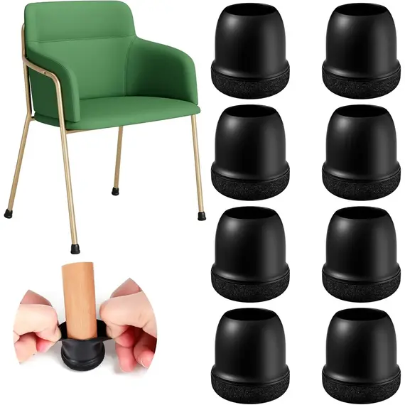 8PCS Chair Leg Floor Protectors Round Silicone Furniture Leg Foot Covers Table Feet Cups For Hardwood Floors Thick Wrap Felt Pad