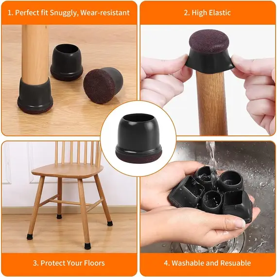 8PCS Chair Leg Floor Protectors Round Silicone Furniture Leg Foot Covers Table Feet Cups For Hardwood Floors Thick Wrap Felt Pad