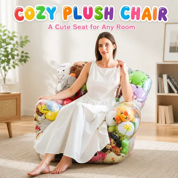 Storage Bag Clear PVC, Large Capacity Sofa Seat Cube Lounger with Zipper, Stuffed Animal Storage Bean Bag Chair Cover Plush Toy