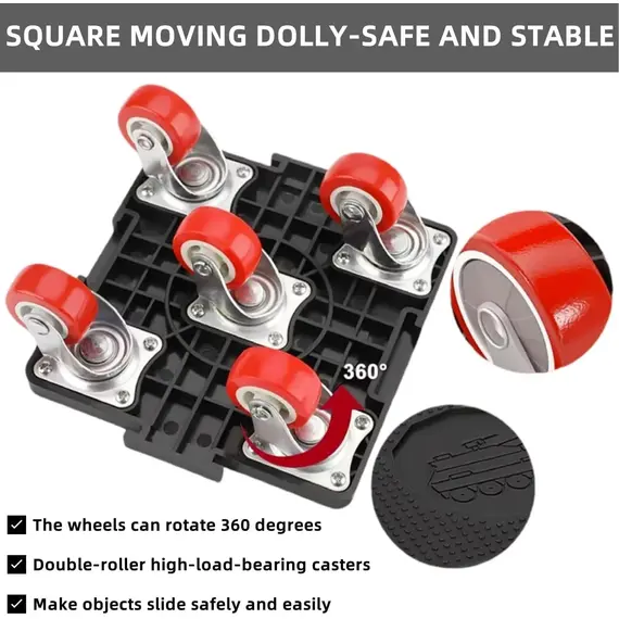 5-Wheel Heavy Furniture Mover Dolly Set with Lifter 360° Rotation Furniture Dollies Heavy Stuff Moving Tool Set
