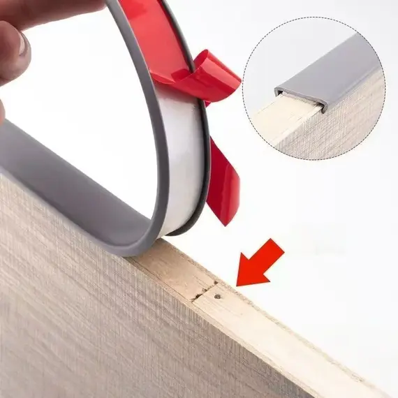 1pc 5m/196.85in Self Adhesive PVC Edge Banding Strip Sealing Tape U-Shaped Strip for Furniture Cabinet Desk Edge Guard Protector