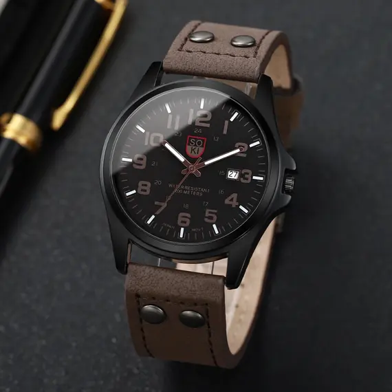 Fashion Arabic Dial Men Quartz Watch Casual Leather Strap Men's Calendar Sports Watches