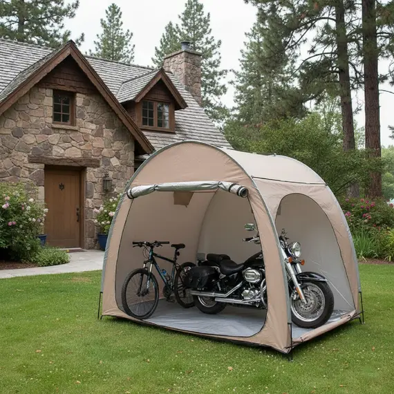 1 Pack Bike Storage Tent, Sturdy Dome Shed for 2 Bikes, Portable Foldable Garage for Outdoor Patio Use.