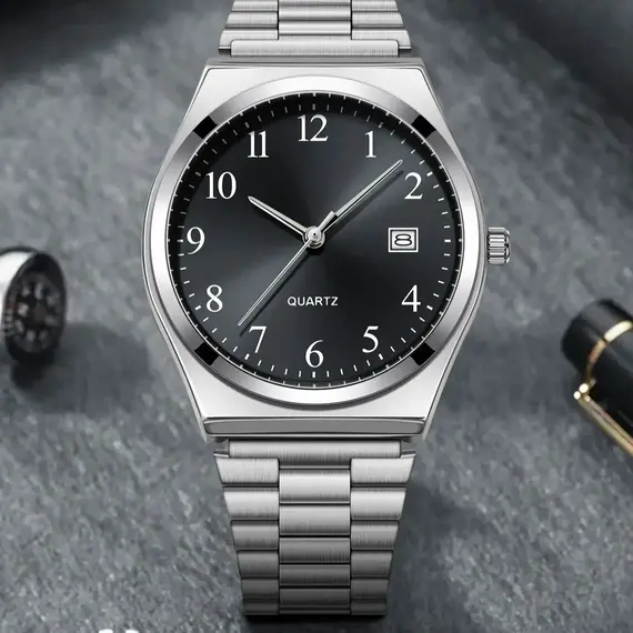 LUCKY FOX - Stylish & Minimalist Stainless Steel Wristwatch with Black Dial - Precise Timekeeping for Everyday
