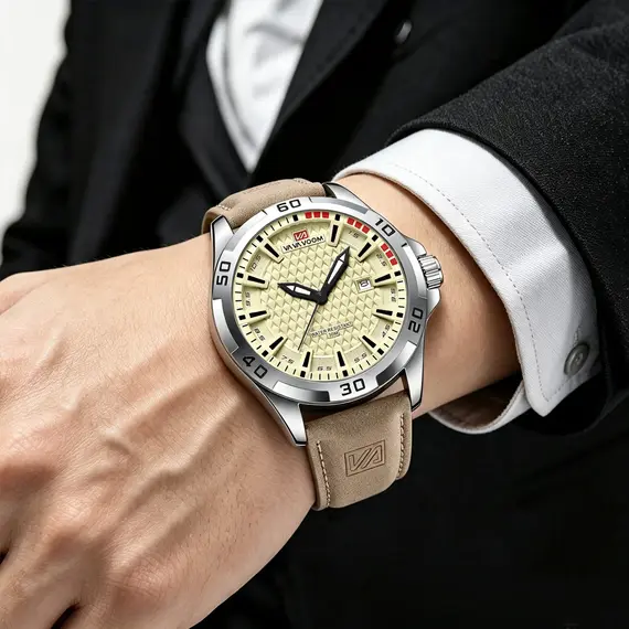 VA VA VOOM Men Casual Sport Military Quartz Calendar Wrist Watch for Man Business Leather Waterproof Male Clock Relogio Masculin