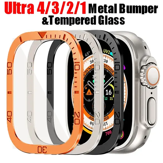 Screen Protector For Apple Watch Ultra 49mm Case Accessories Metal Cover Frame+Tempered Glass For iWatch Ultra 4 3 2 49mm Bezel