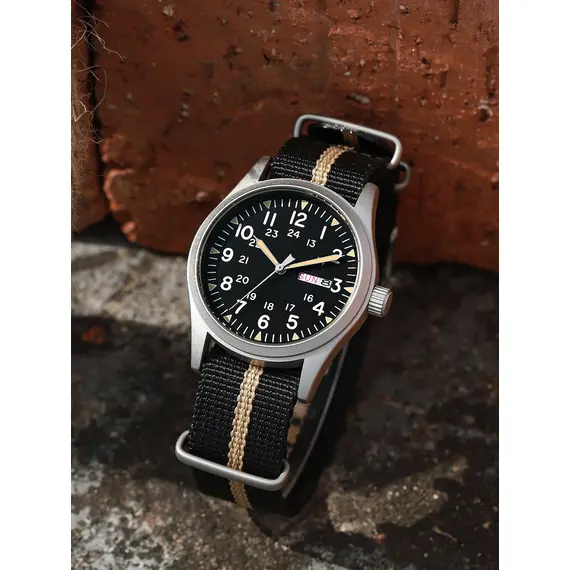 TPW 2026 Luminous 38mm Men's Field Watch Easy Read Fabric Strap 24hr Display Date Day Function Quartz Movement