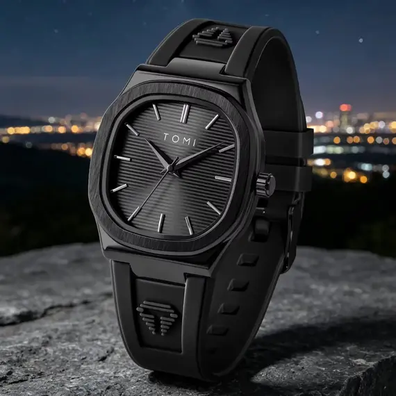 TOMI 2026 New Fashion Men's Quartz Watch Simple Square Dial Rubber Strap Waterproof Analog Wristwatch