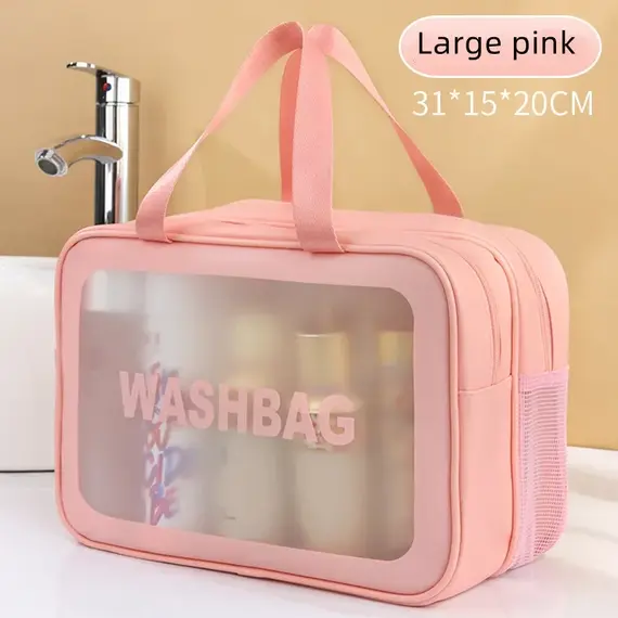 Dry-wet separation double transparent PU makeup bag portable washing bag cosmetic storage bag travel fitness swimming essentials