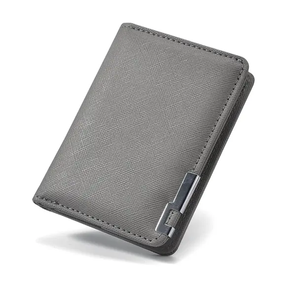 Black Faux Leather Small Slim Business-Style Wallet - Multiple Card Slots, Credit Card and Driver's License Holder, Geometric In