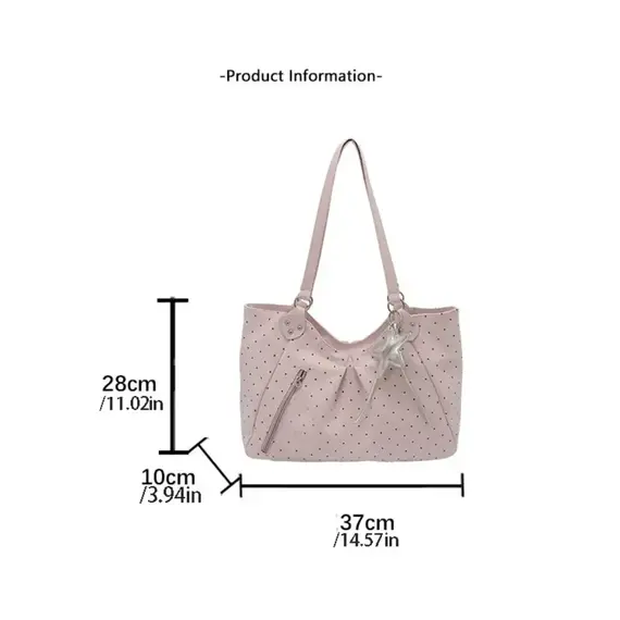 Shoulder Tote Bag Korean Polka Dot Retro Cute Zipper Vintage Large Capacity Underarm Casual Daily New Hot forWomen Shopping Work