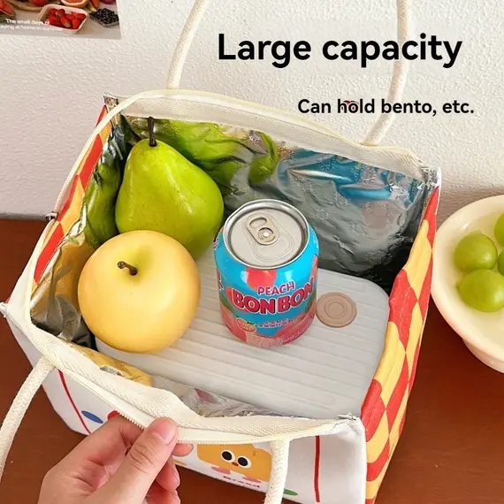 Cute Kitten Lunch Box Bag Student Hand-Held Aluminum Foil Insulated Lunch Box Bag Large Capacity Lunch Box Bag