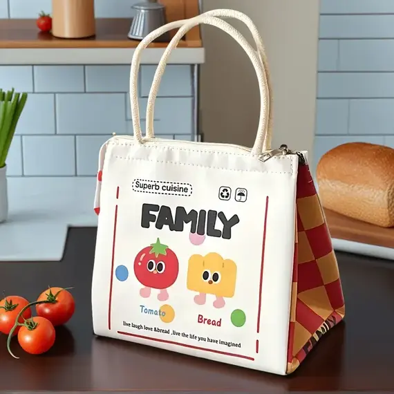 Cute Kitten Lunch Box Bag Student Hand-Held Aluminum Foil Insulated Lunch Box Bag Large Capacity Lunch Box Bag