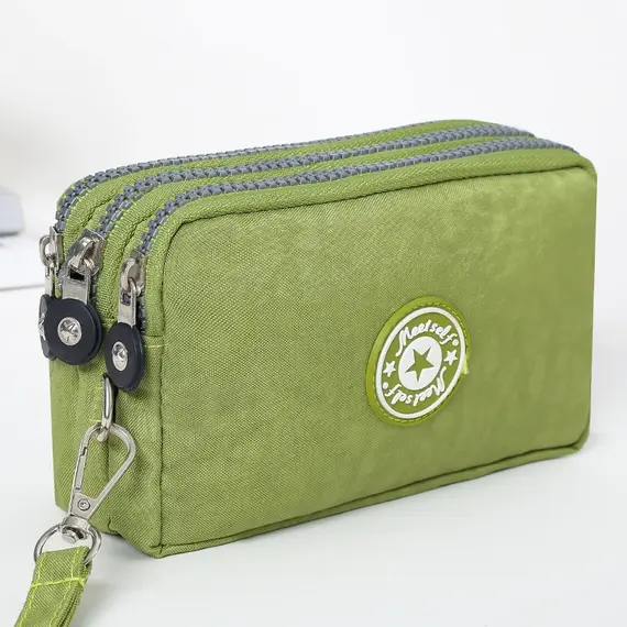Three-layer Zipper Short Mobile Phone Bag Fashion Hand Makeup WOMEN'S Bag Portable Change Waterproof Multi-layer Pocket Bag
