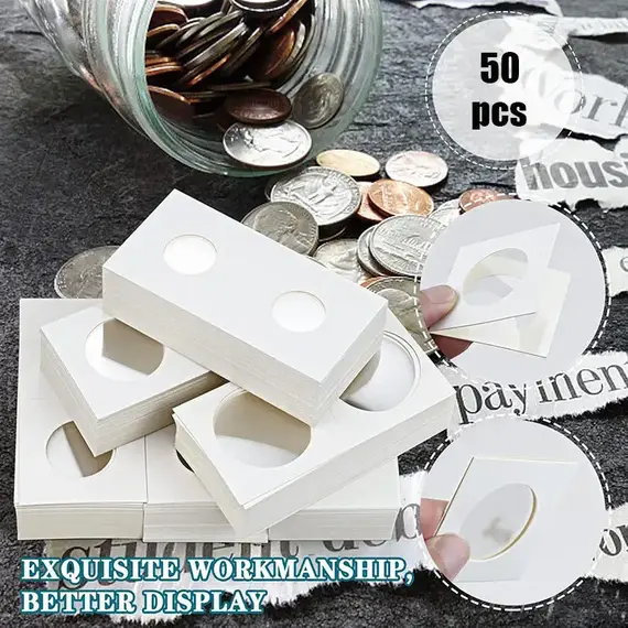 50PCS Square Cardboard Case Coin Album Commemorative Coin Paper Protective Clip Coin Supplies Storage 20.5/23/25/27.5/31.5/40mm