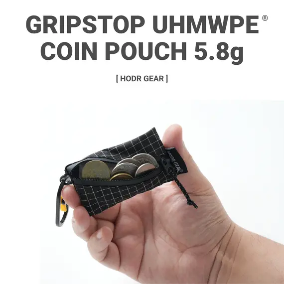 [HODRGEAR] Trail Coin Pouch Ultralight 5.8g UHMWPE Mini Upcycled Gridstop YKK Zipper D-Ring EDC Holder for Backpacking Travel