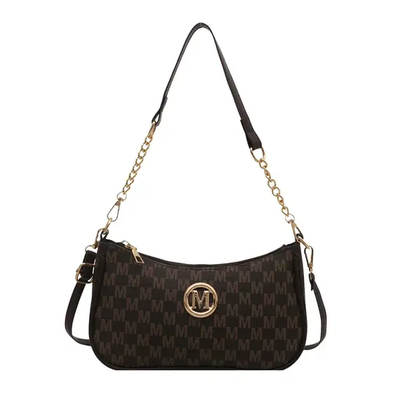 Vintage Style Handbag Crossbody Bag, Gold Letter 'M' Design Pu Leather Shoulder Messenger Bag, Synthetic Leather Tote Bag, Purse