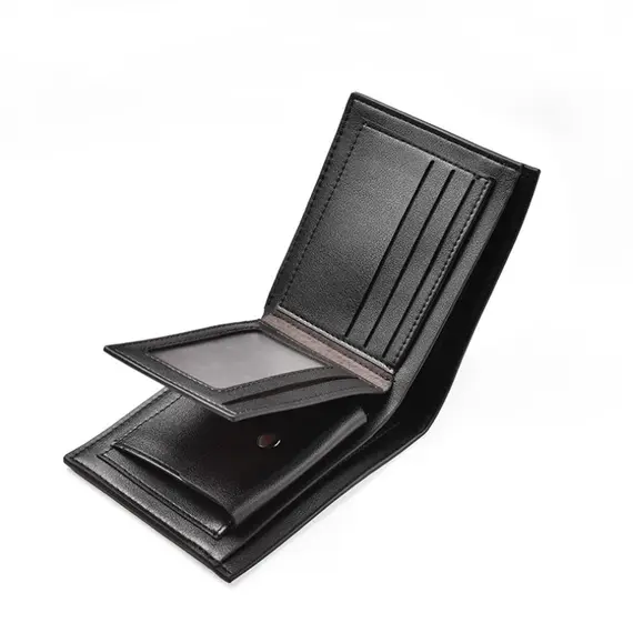 Fashion Men's Solid Color Horizontal Short Style Leather Wallet with Multiple Card Slots and A Clear ID Window for Students