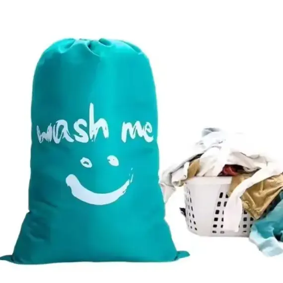 Smiley print laundry bag storage bag drawstring dirty clothes bag
